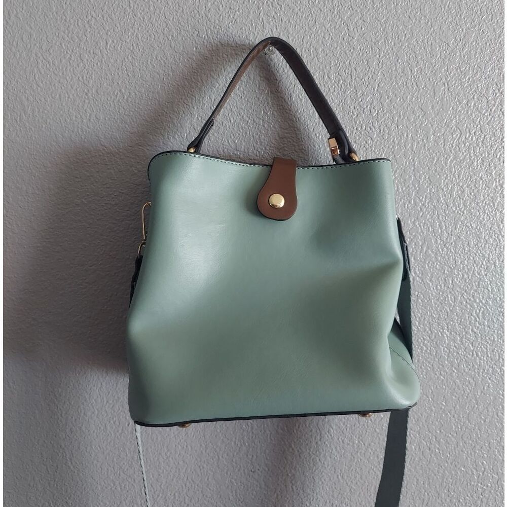 Mint Green Faux Leather Shoulder Tote Bag